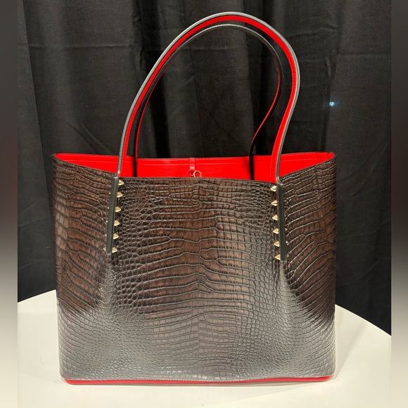 Christian Louboutin Cabarock Mini Leather Calfskin Croc Tote in Espresso - Picture 2 of 5
